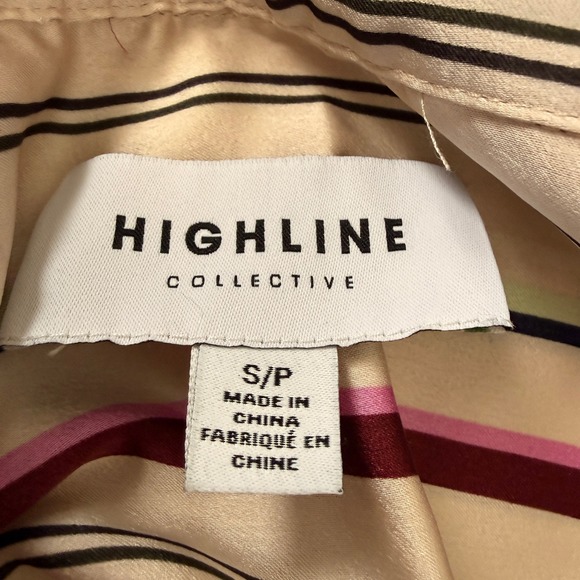 Highline Collective Womens Striped Button Down Satin Blouse Cream Burgundy S - Picture 6 of 6